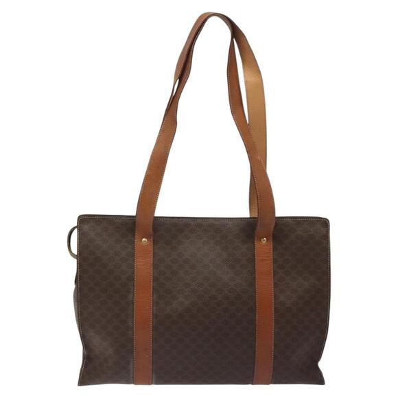 CELINE Macadam Canvas Tote Bag Pvc Leather Brown Gold - Picture 3 of 13